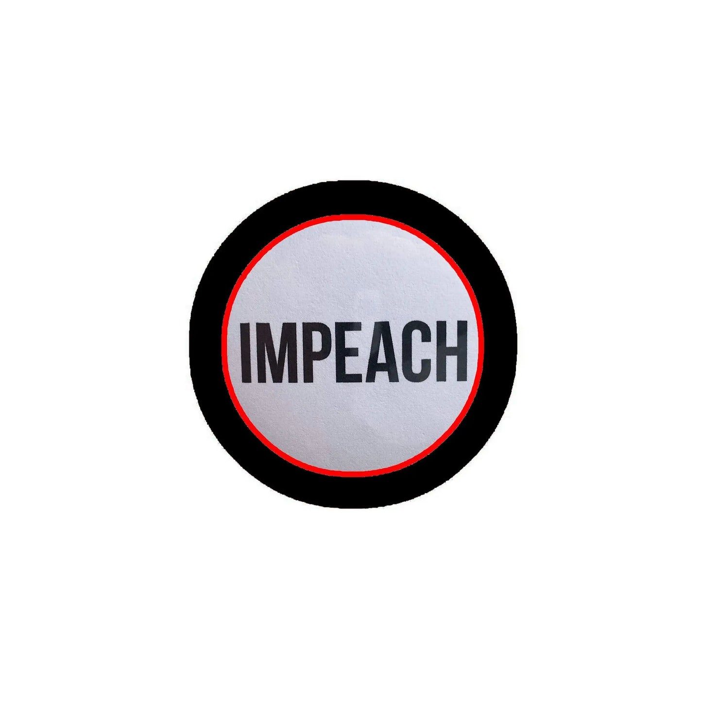 2.25-inch Impeach pinback button with black rim, red ring, and IMPEACH text