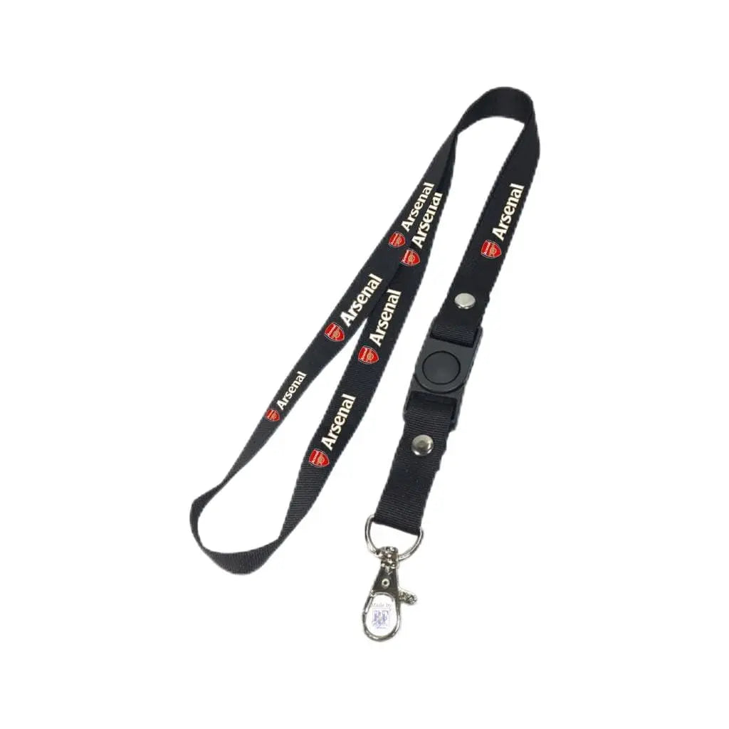 Black Arsenal-themed lanyard with phone hook, adjustable strap and metal clip