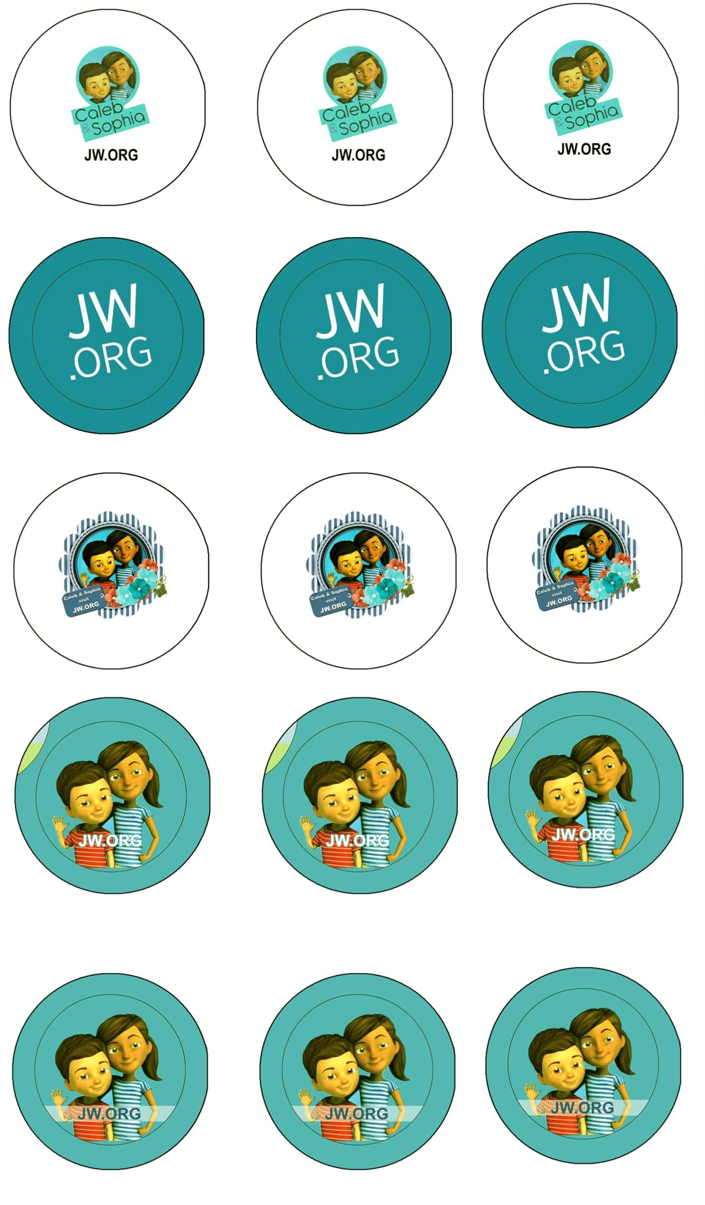 1.25" Caleb and Sofia Variety Pack JW.org pins and Bible Study Buttons - Bulk Pack of 24
