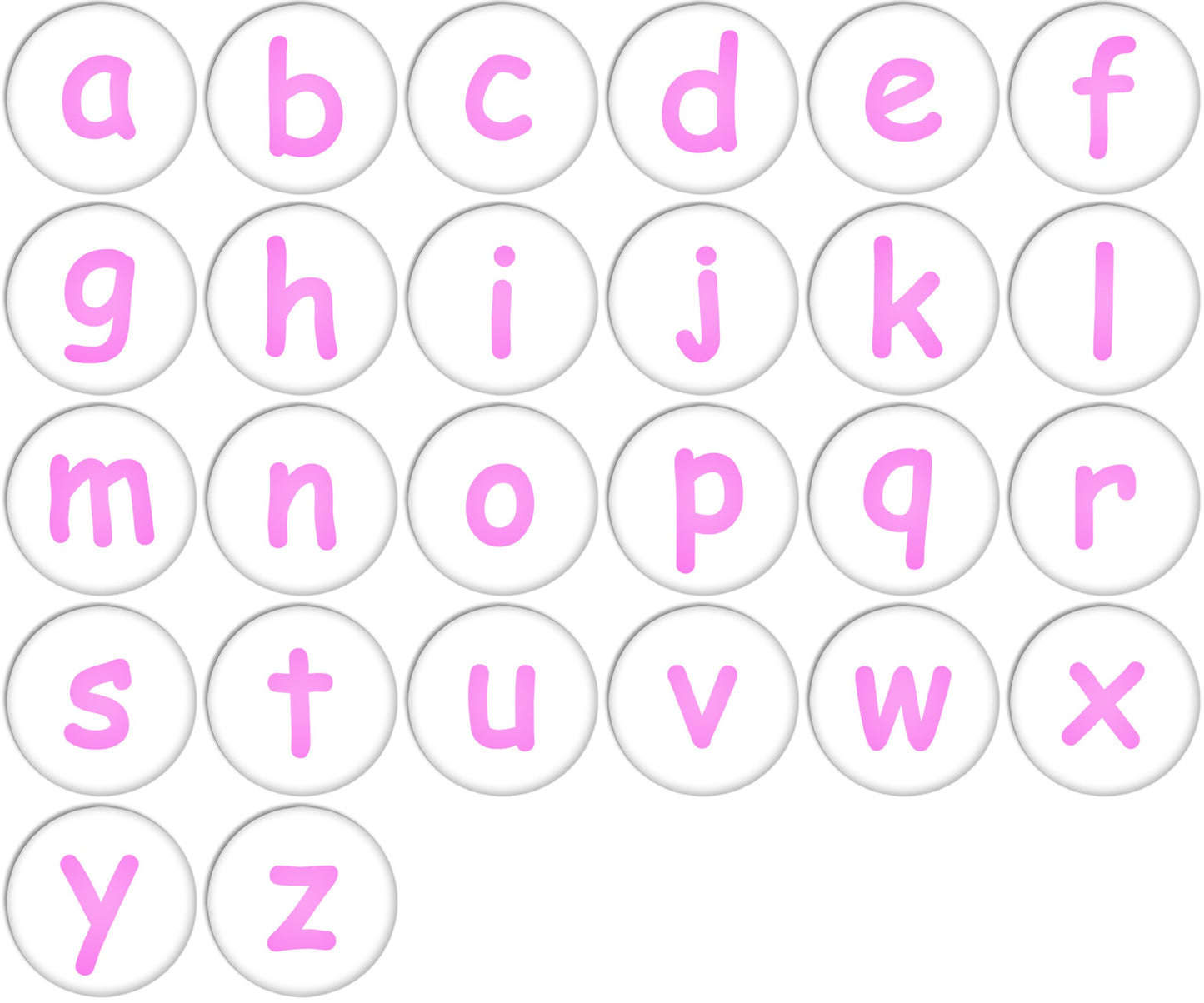English Alphabet Lower Case Pink Colour Pinback Buttons Badges/Pin 1 Inch Set of 26