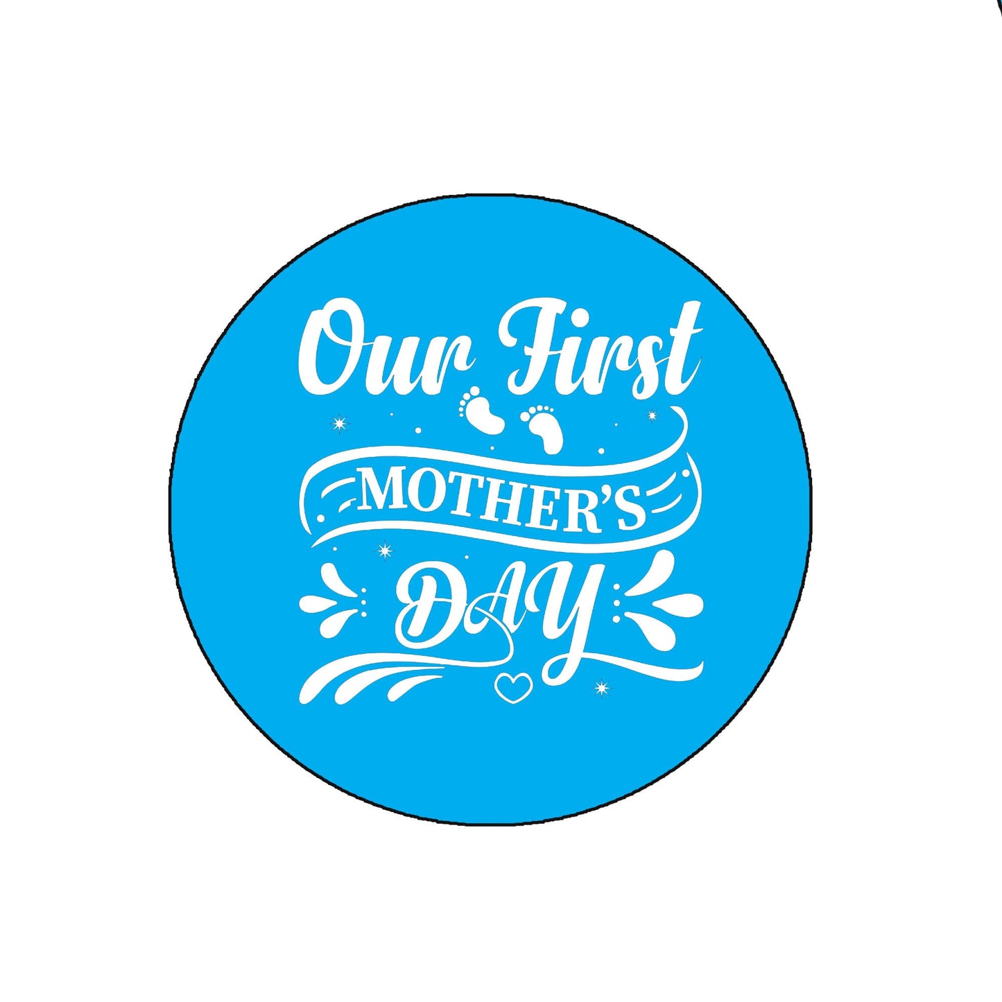 2 Pcs Our First Mother's Day Pinback Badge 2.25" for Jackets, Backpacks, her him