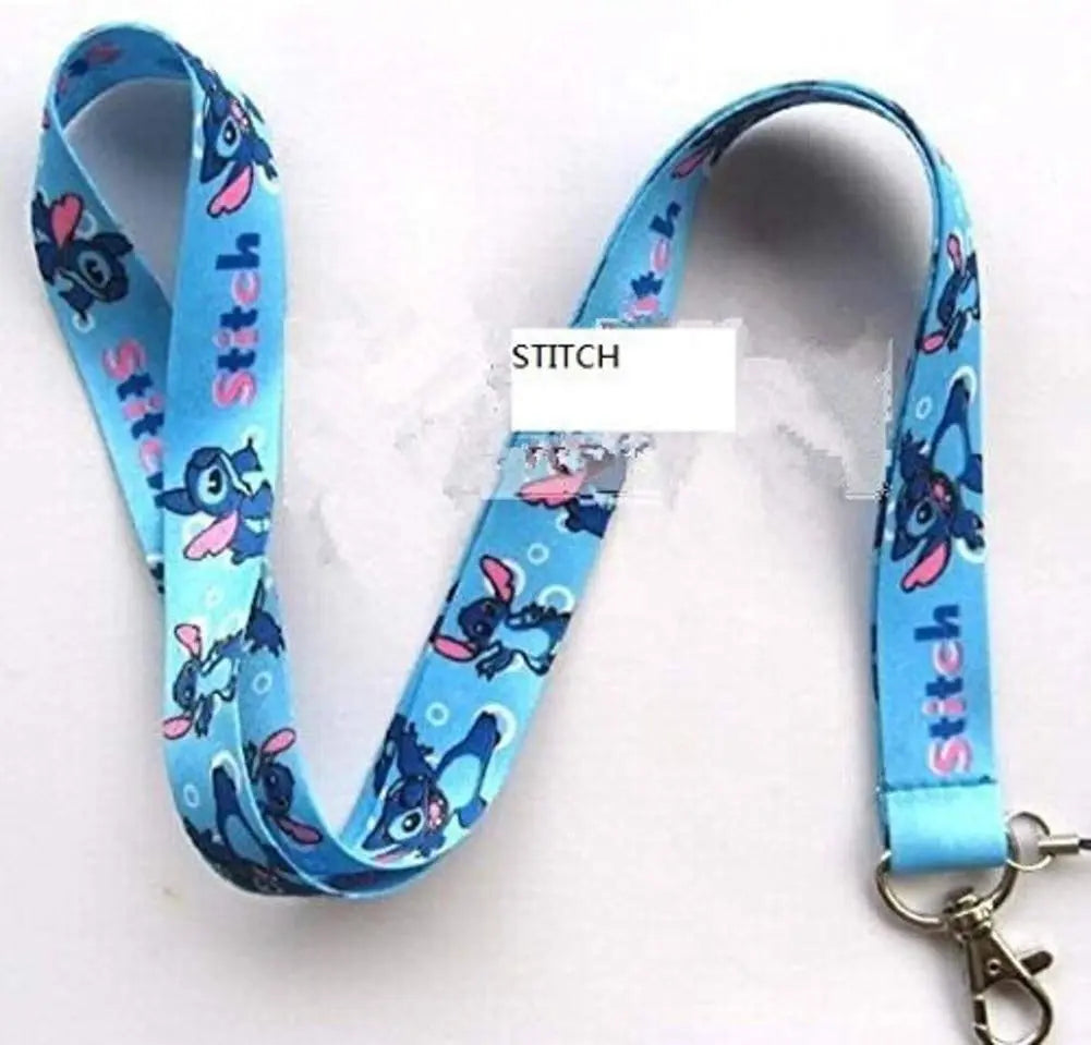 Blue Stitch character lanyard keychain ID holder with metal keyring and clip