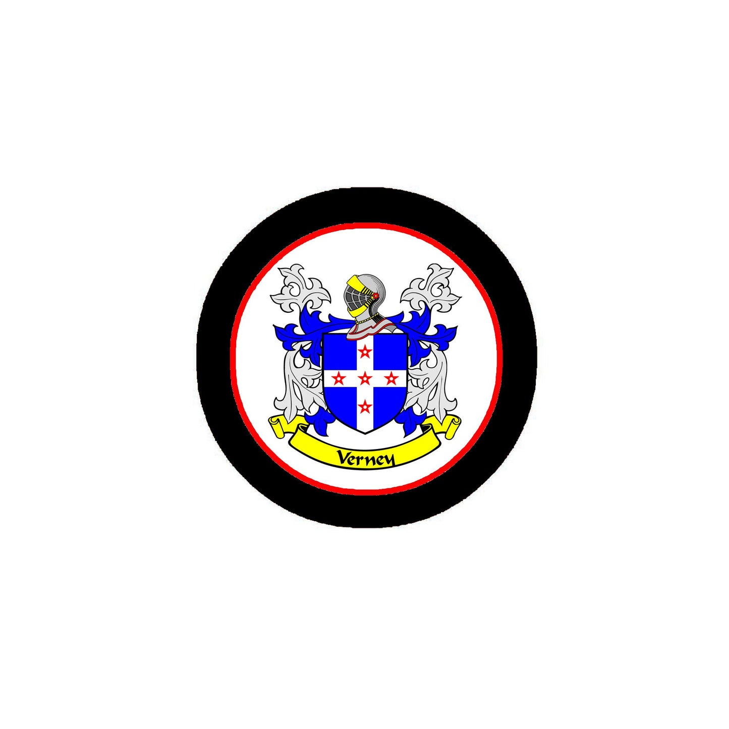 Verney Family Crest 3" Coat of Arms Round Pinback Badge Brooch Pin Back