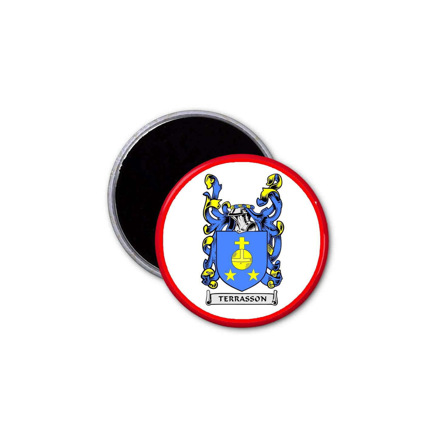 Terrasson Family Crest 3" Coat of Arms Round Pinback Badge Brooch Pin Back
