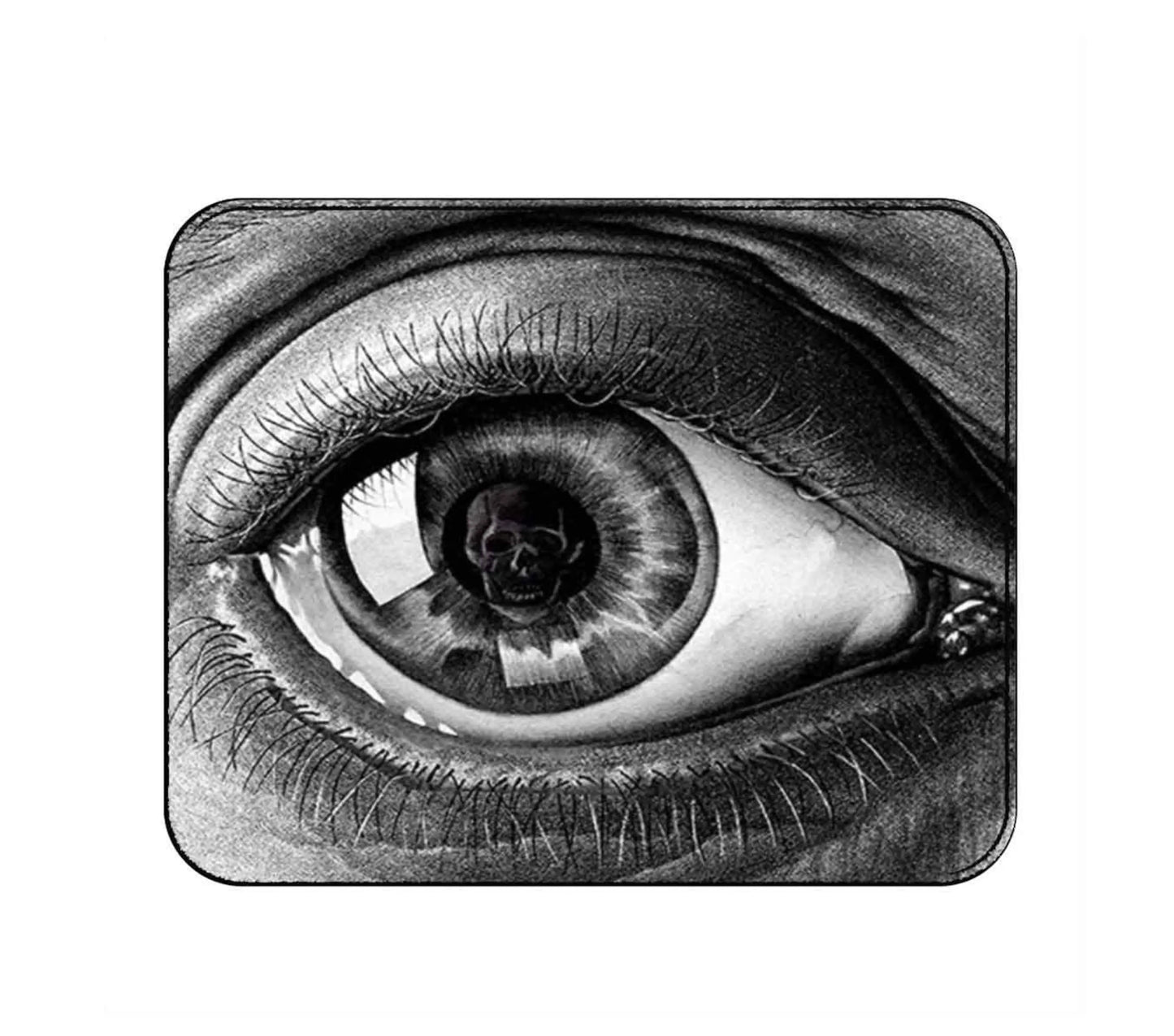 Escher Eye mouse pad with close-up black-and-gray eye graphic