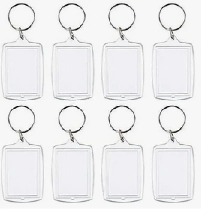 Clear acrylic photo insert keychain with split ring, rectangular blank frame