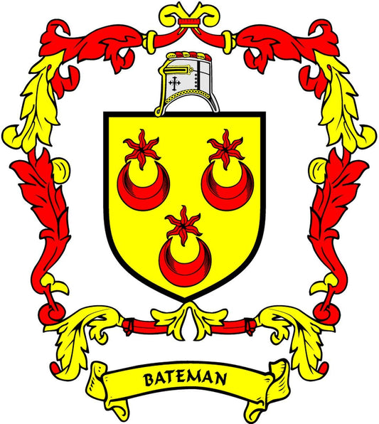 Bateman Family Crest 3" Coat of Arms Fridge Round Magnet