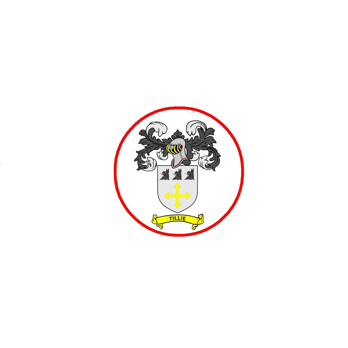 3-inch circular coat of arms magnet with red border, white crest, gold cross and black lion