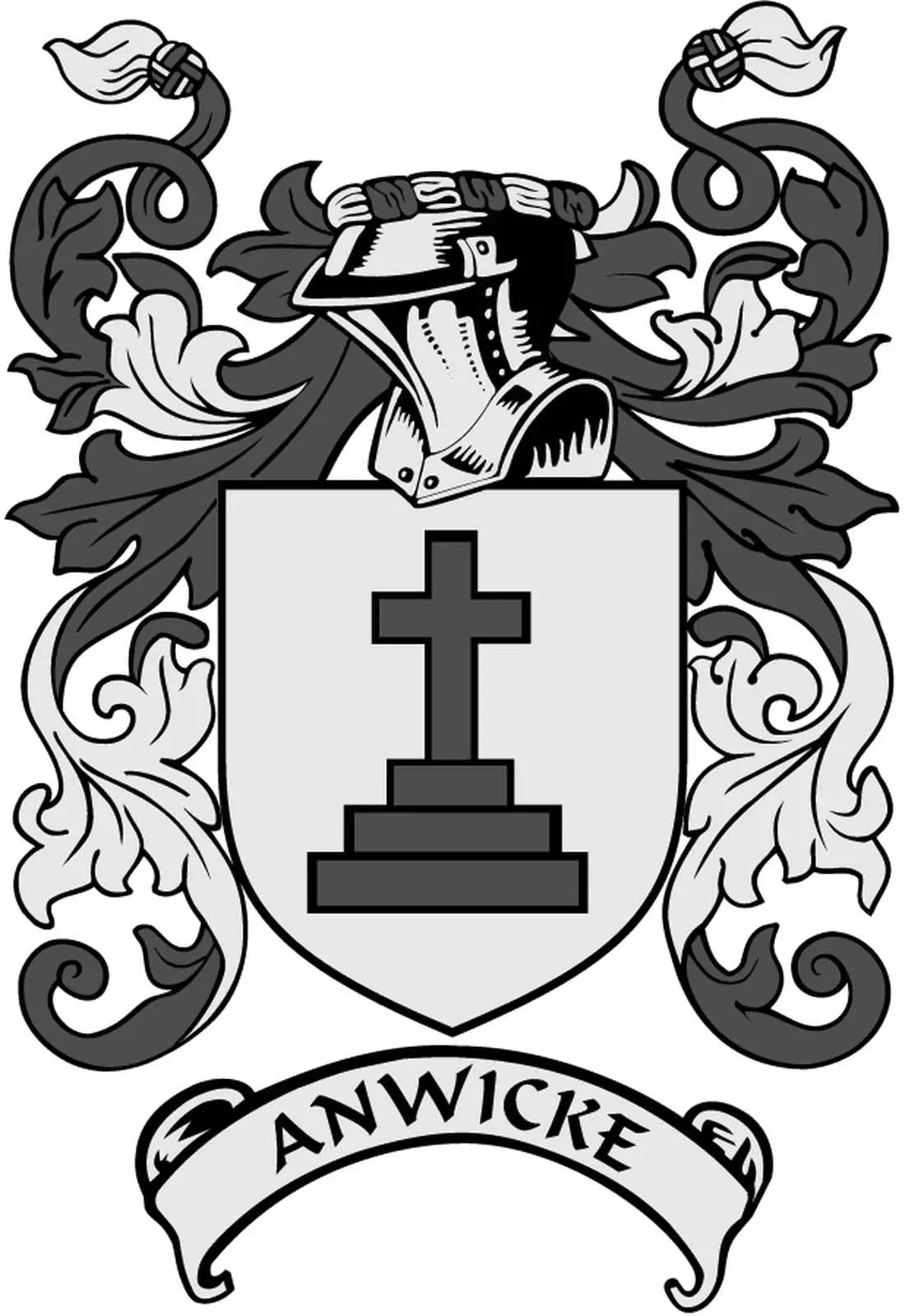 Anwicke family crest coat-of-arms magnet with shield, cross and banner text