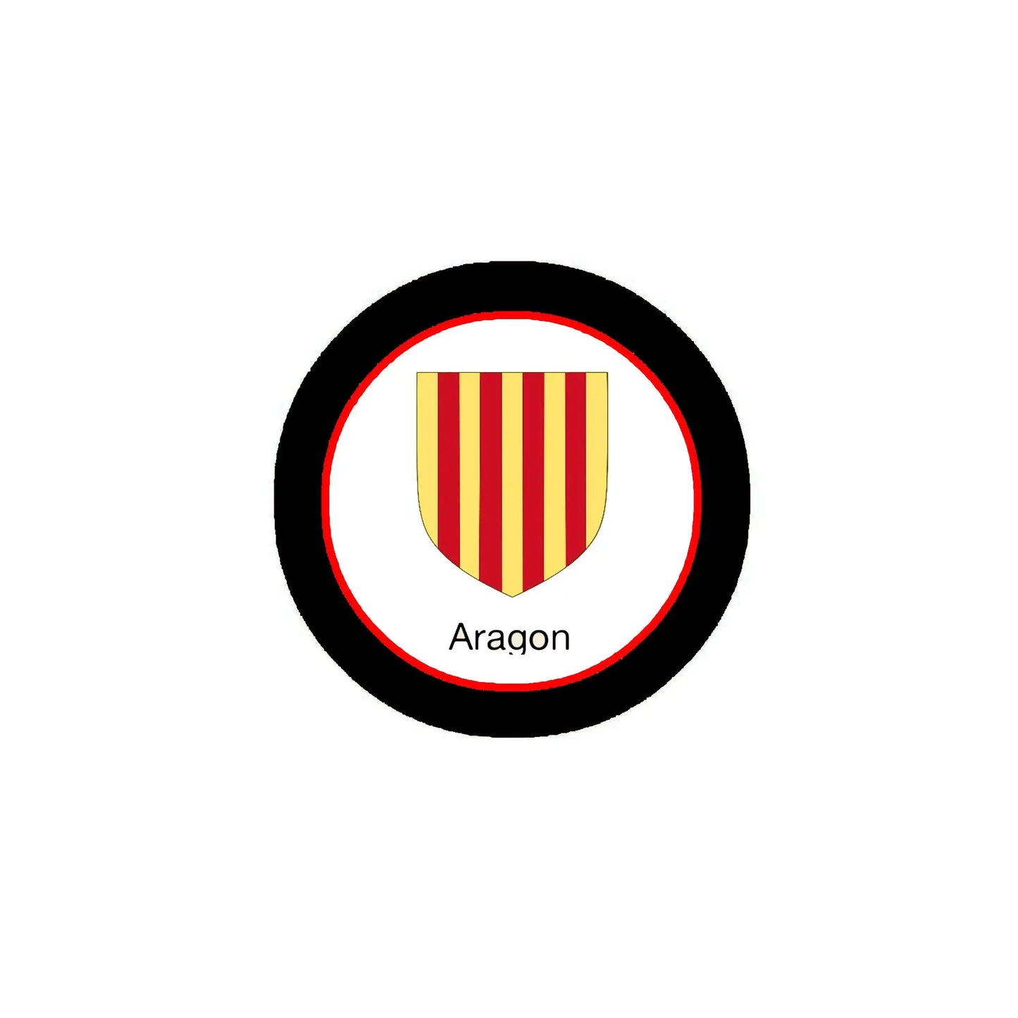 Round coat-of-arms crest magnet with black border and Aragon shield