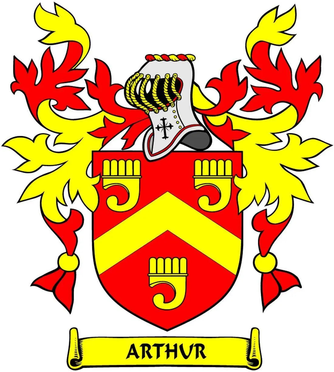 Family crest coat of arms magnet with red/yellow shield and gold ARTHUR scroll