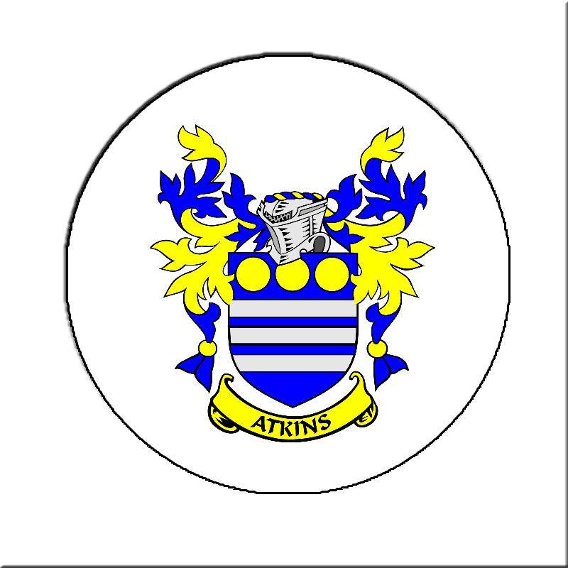 Atkins Family Crest 3" Coat of Arms Round Magnet