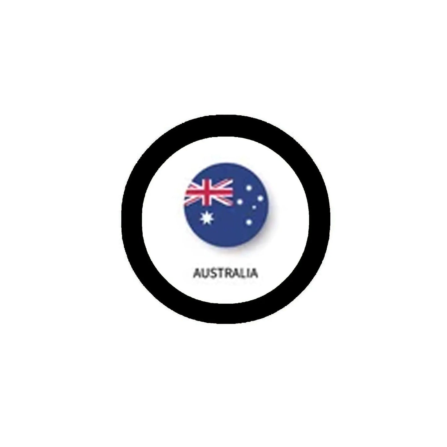 2.25-inch Australia flag pin with circular black rim and blue flag design