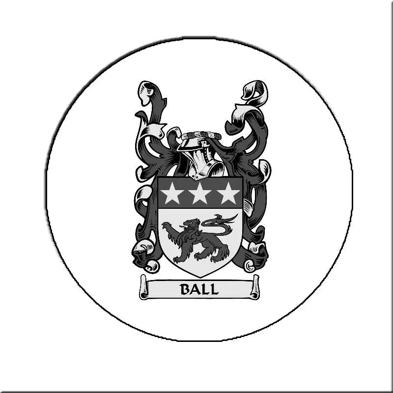 Round Ball family crest coat arms magnet with shield and 'BALL' banner