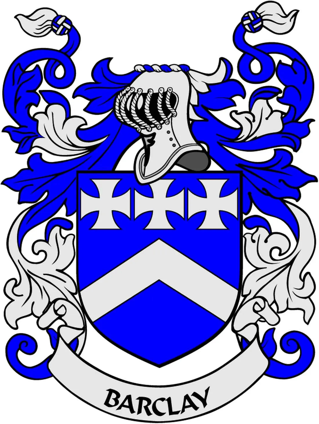 Barclay family crest coat of arms magnet, blue and white shield with BARCLAY text