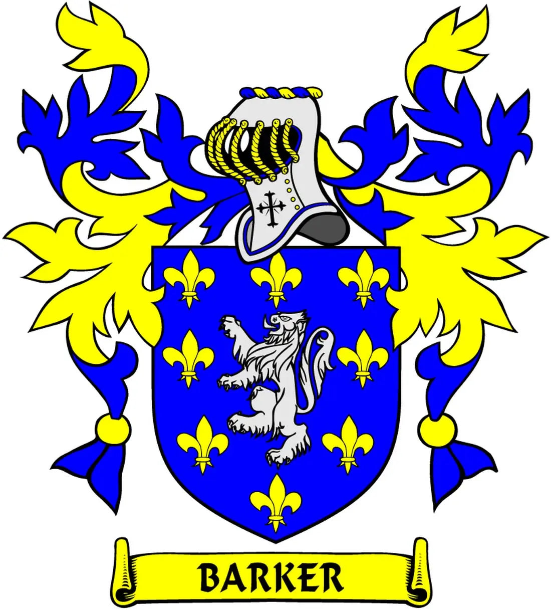 Barker family crest coat of arms magnet with blue shield and gold fleur-de-lis