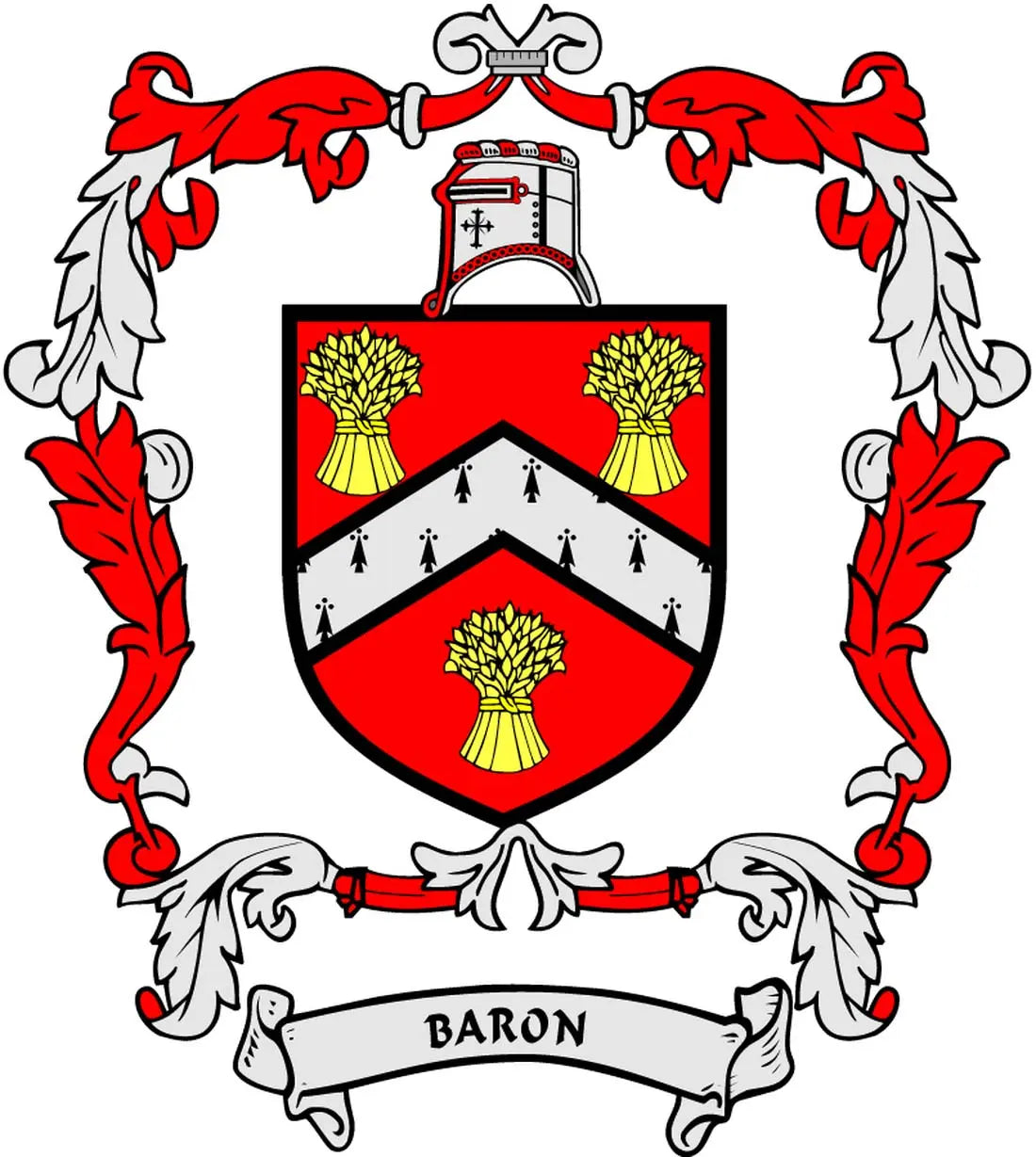 Baron family crest arms magnet with red, black, and gold shield design, 3-inch