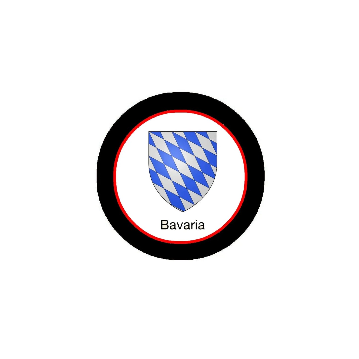 Bavaria circular pin with black frame, red border, and blue-and-white shield