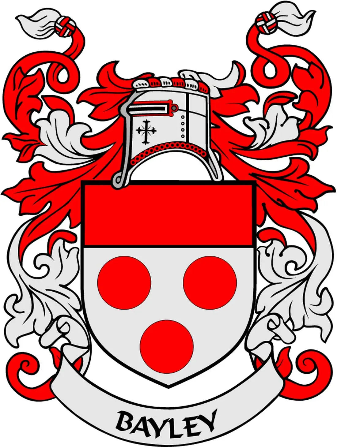 Bayley coat of arms crest magnet with red shield dots and ribbon text BAYLEY