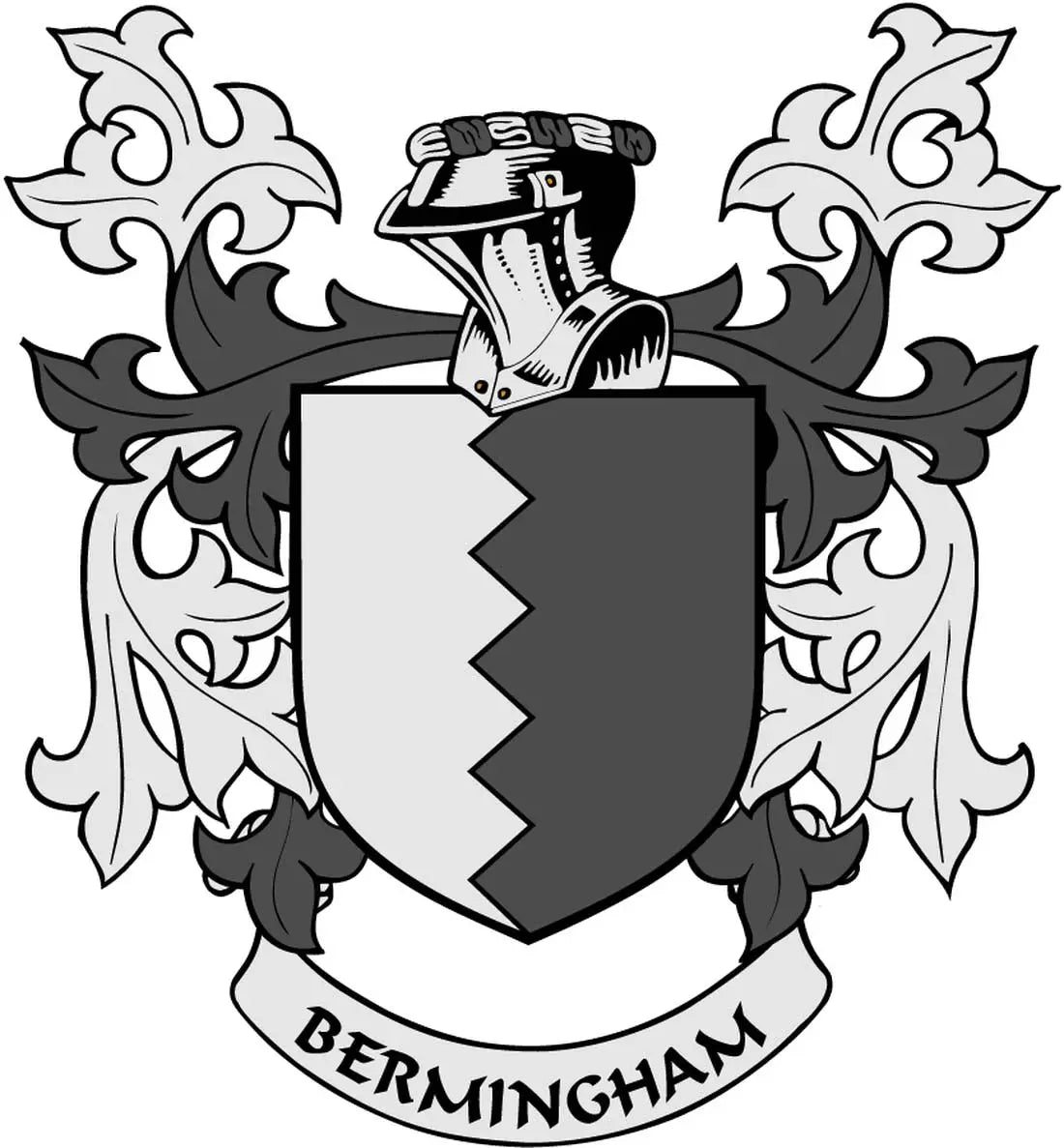 Bermingham family crest arms magnet with shield and ornate banner