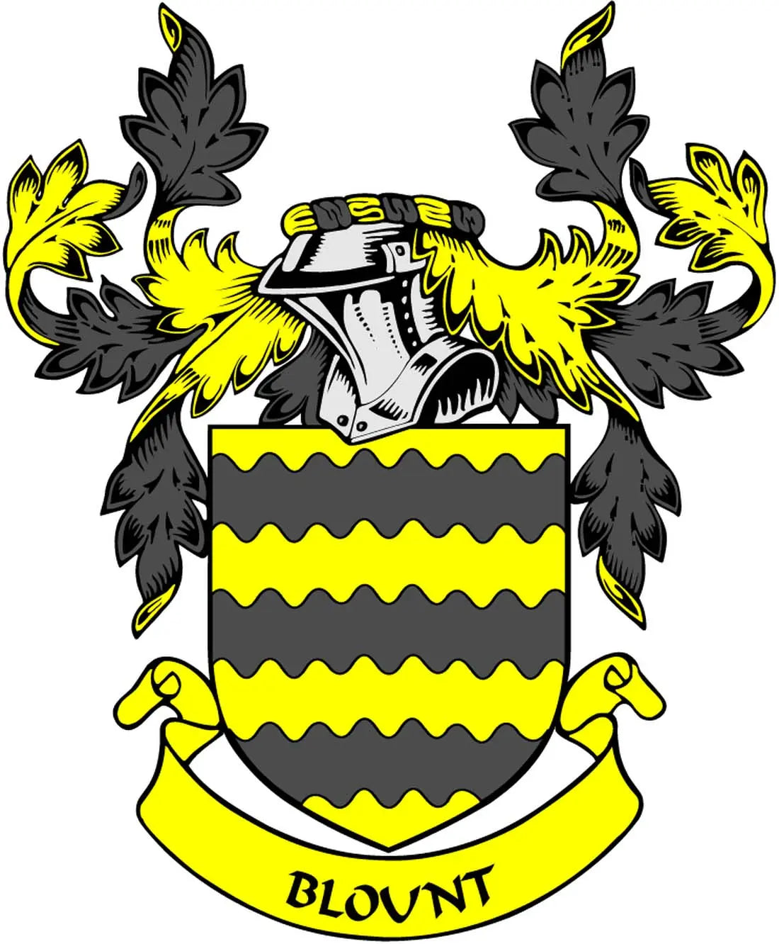 Blount family crest arms coat arms magnet, 3-inch shield with black, yellow design