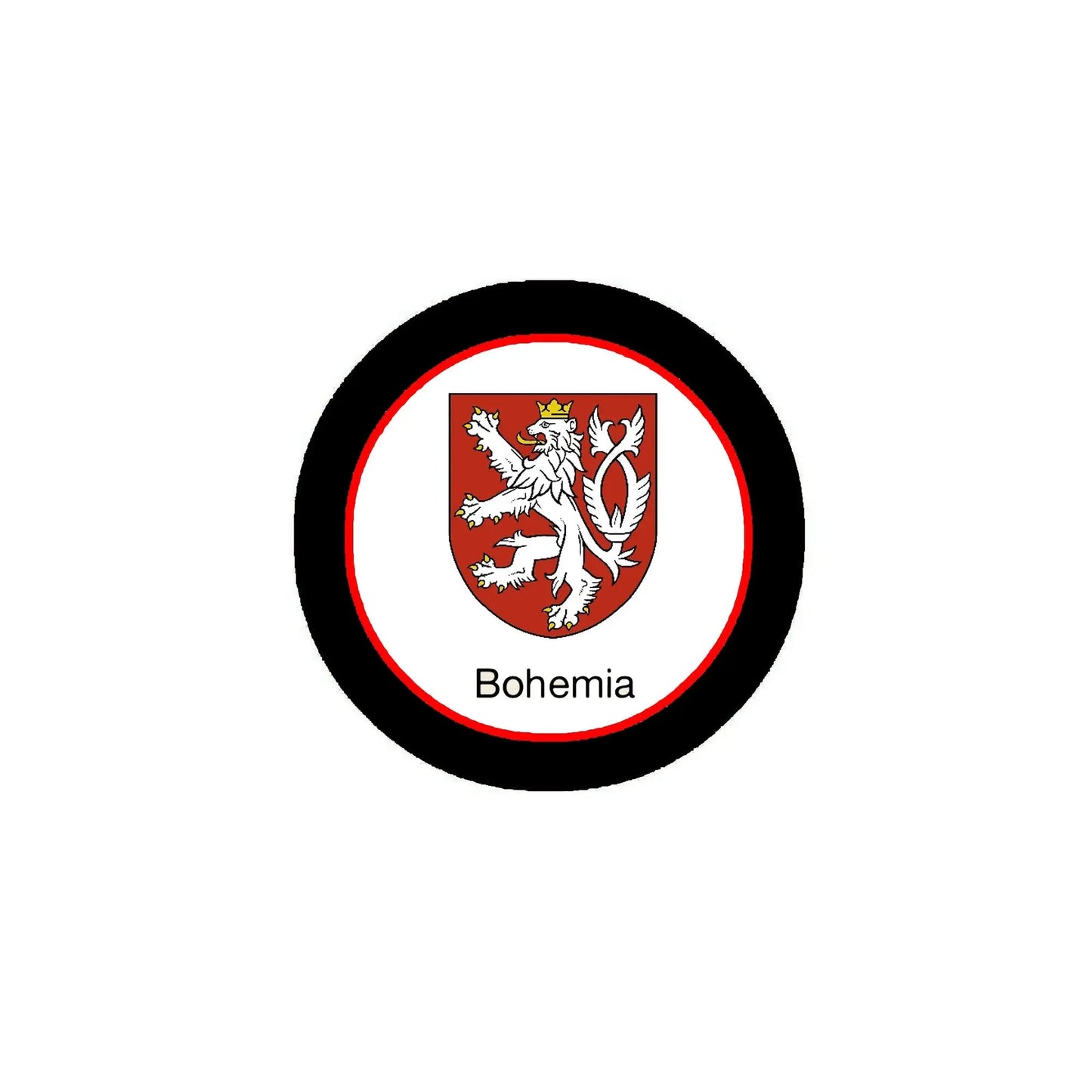 Circular Bohemia coat of arms magnet with black rim and red lion shield