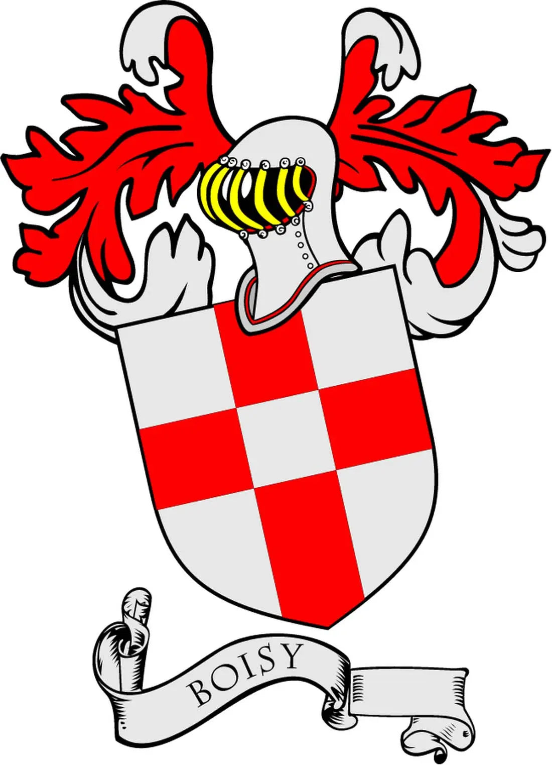 Boisy coat of arms magnet with red-and-white check shield and BOISY banner