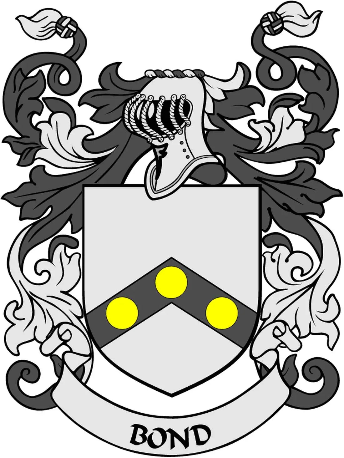 Bond family crest coat of arms magnet with black and white shield and yellow dots