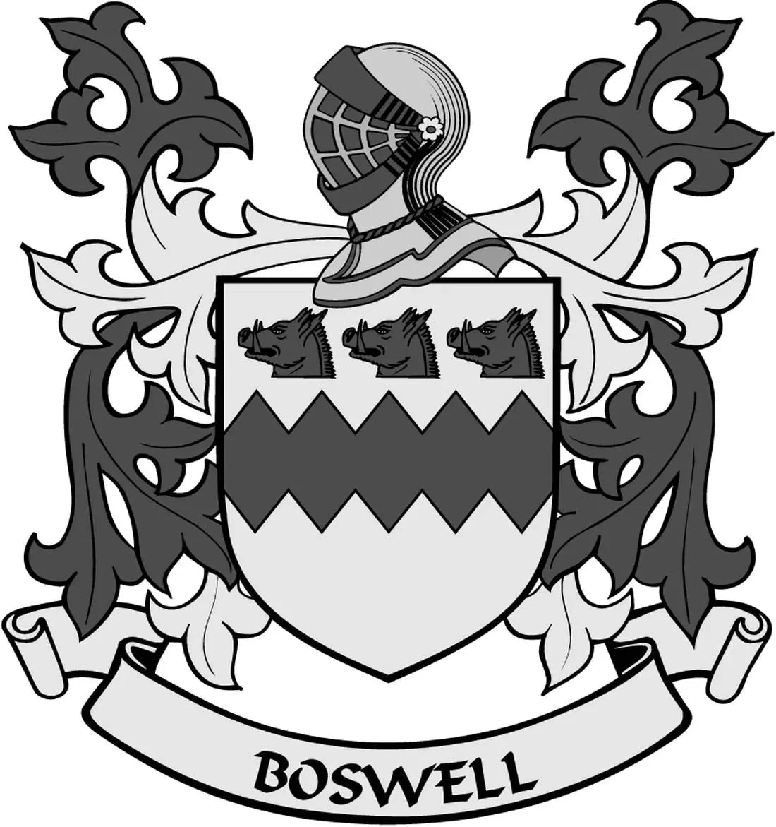 Boswell family crest arms magnet: shield with fleur-de-lis and ribbon