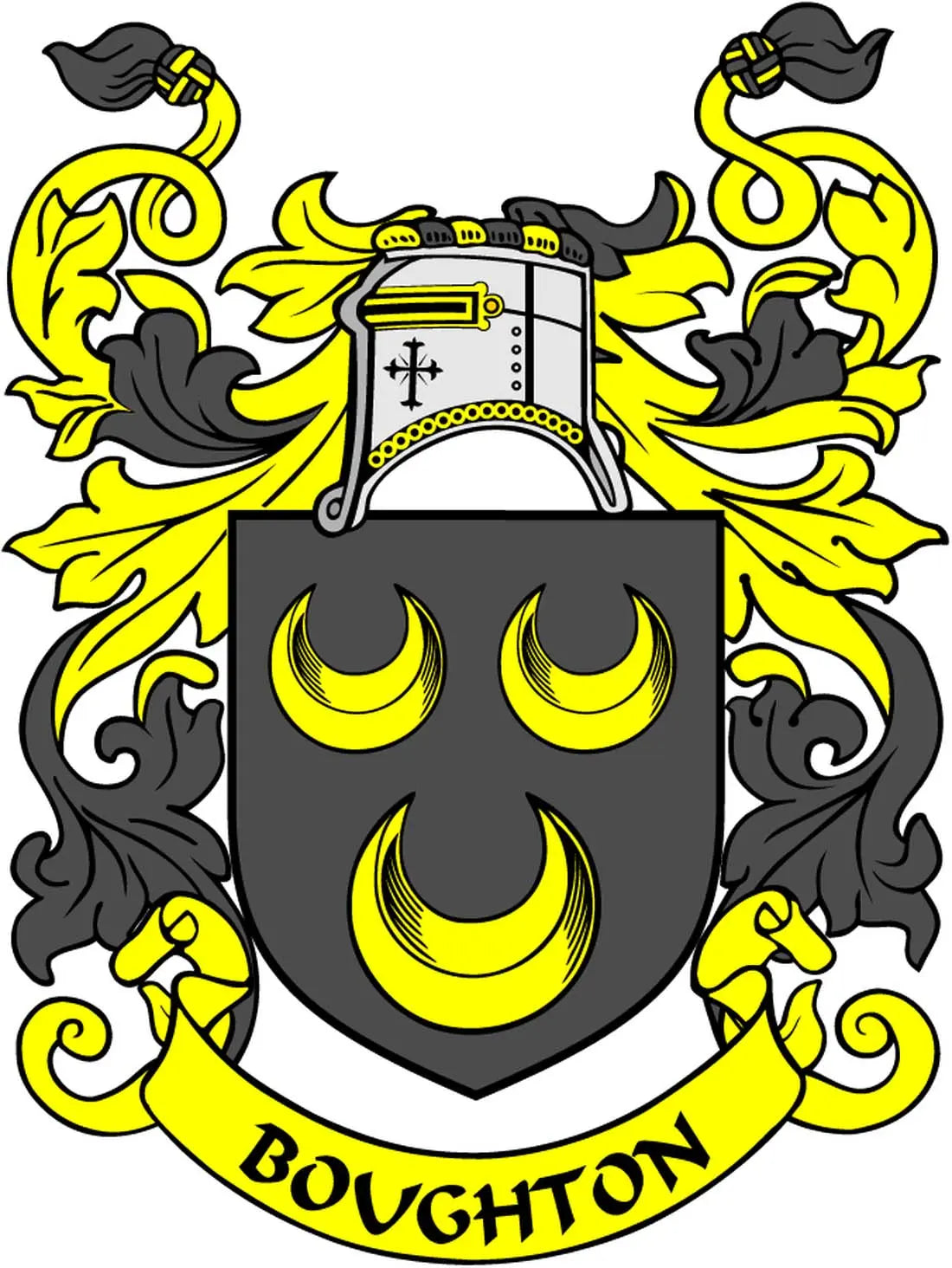 Boughton family crest coat of arms magnet, black and yellow heraldic shield