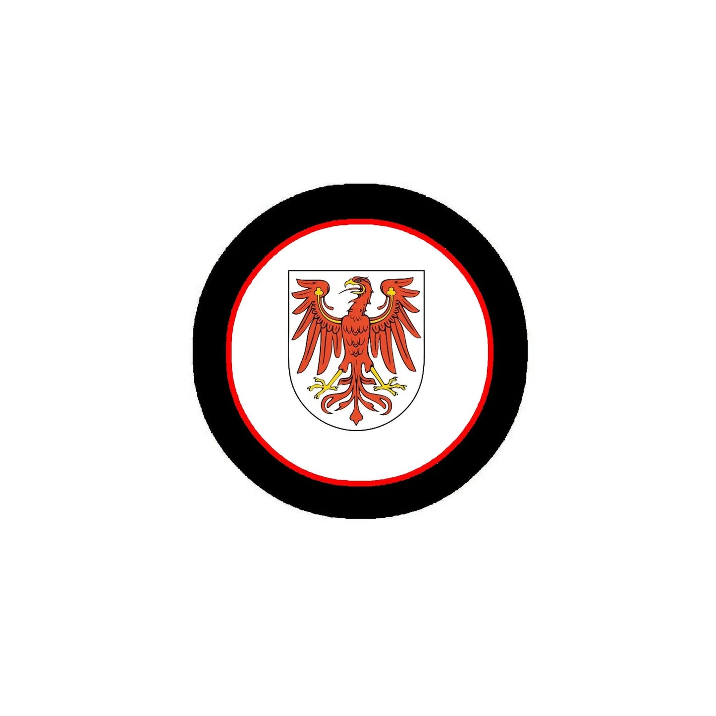Branderburg round family crest magnet, black ring with red border and eagle coat of arms