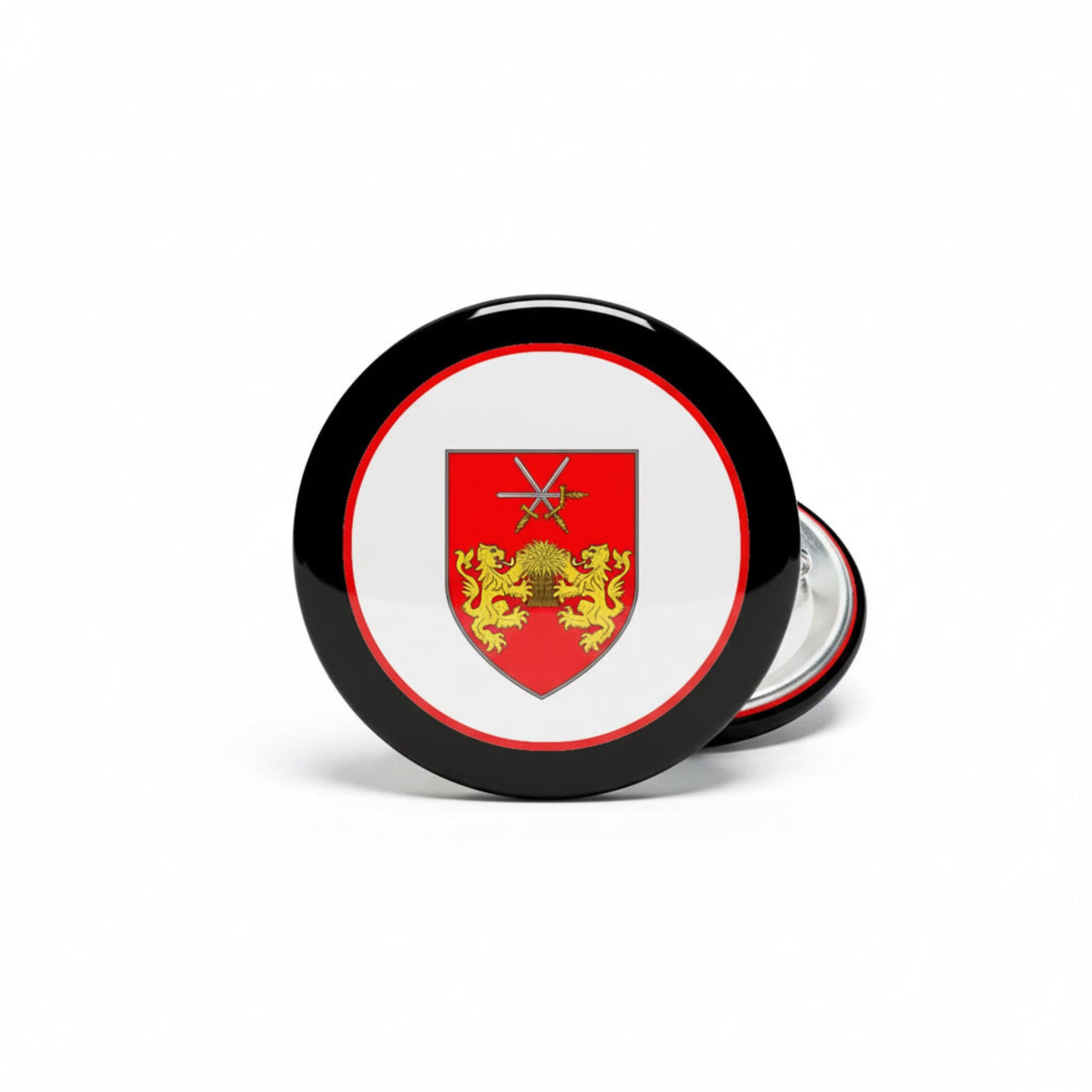 Brennan family crest coat arms magnet, 3-inch round black with red-and-gold shield