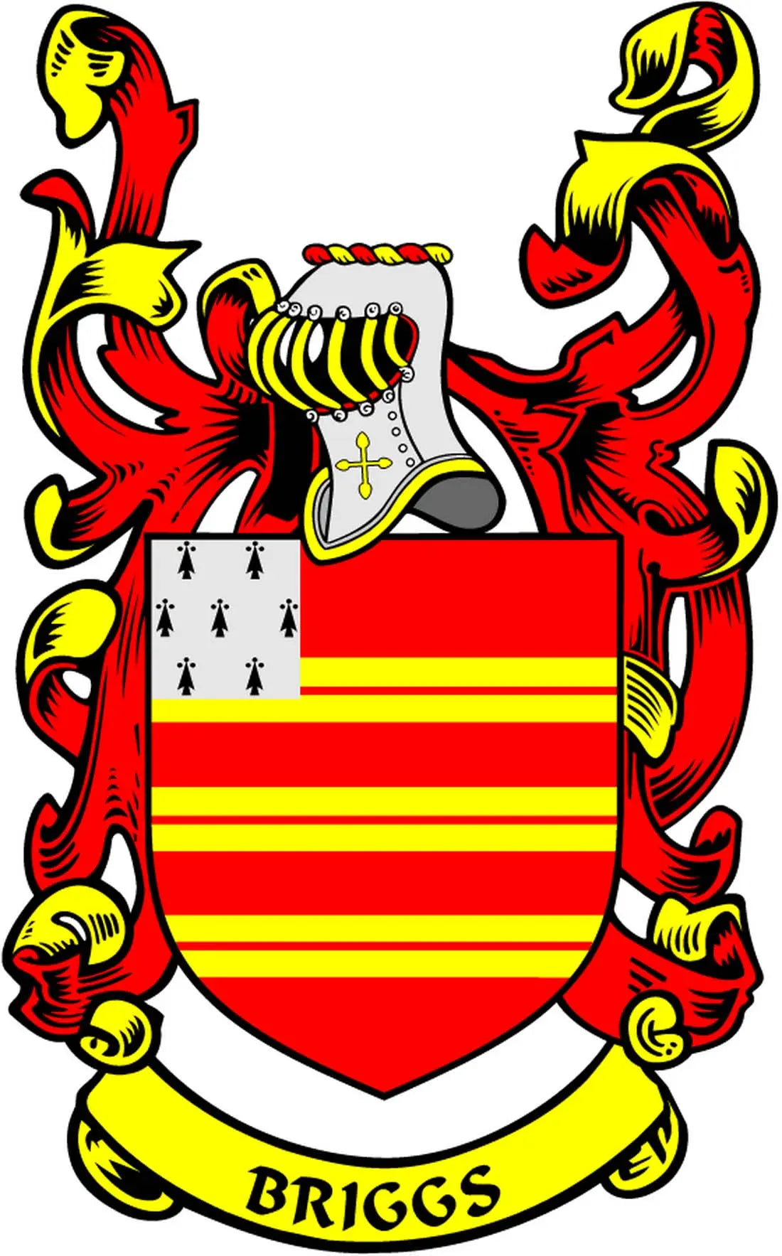 Briggs coat of arms arms magnet with red and yellow shield and crest banner