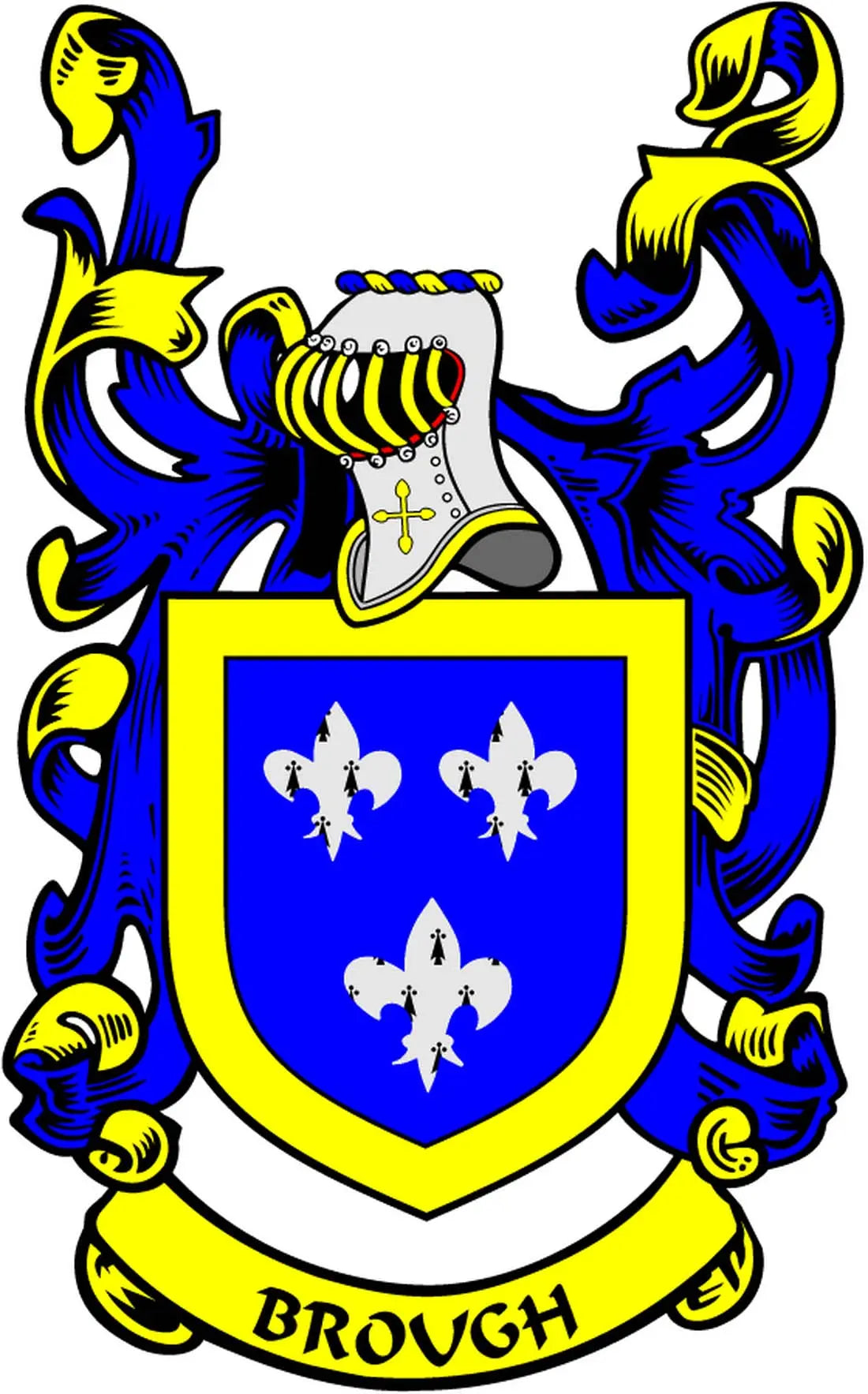 Brough family crest coat-of-arms fridge magnet with shield, wings, and Brough banner