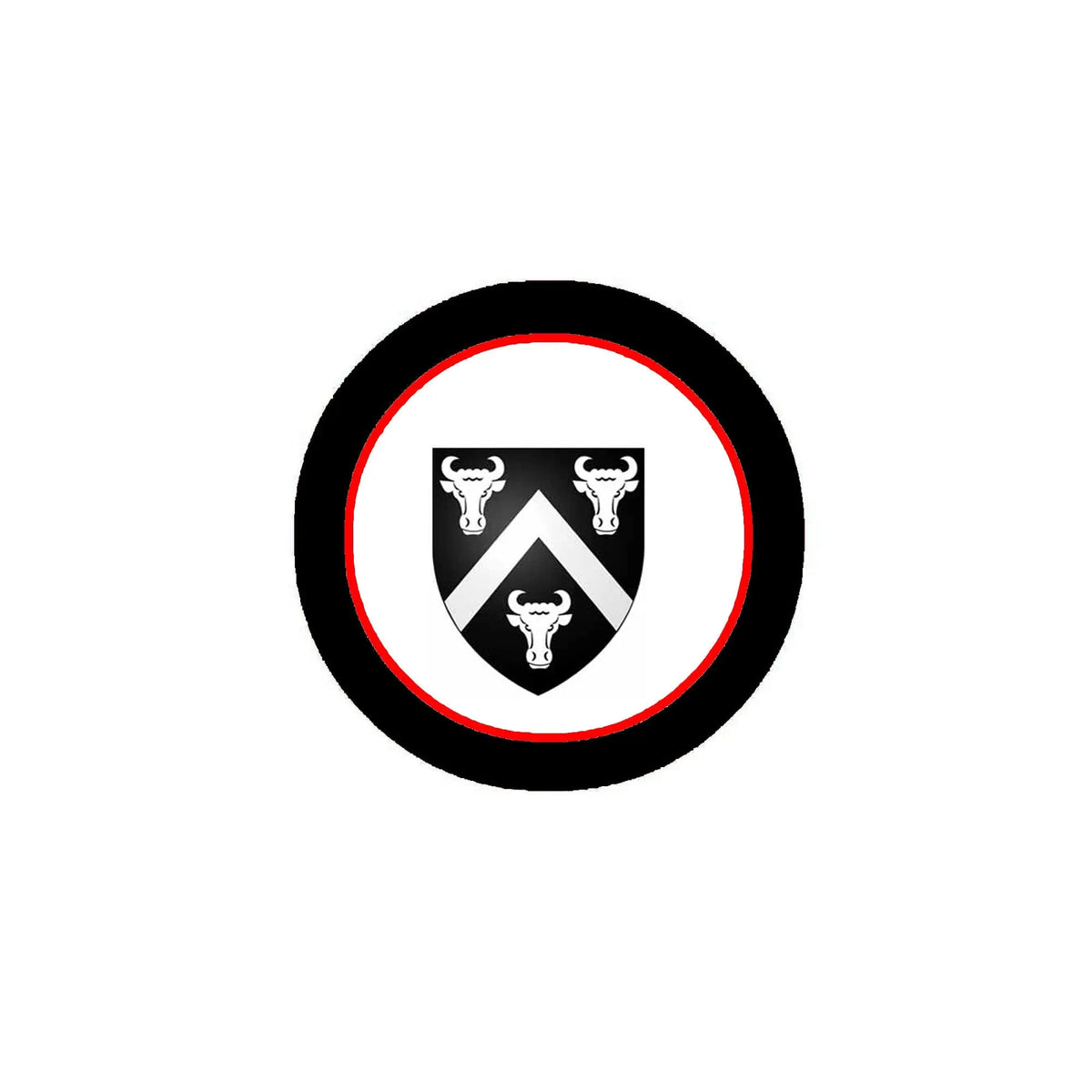 3-inch family crest coat of arms magnet, circular black and red with white shield