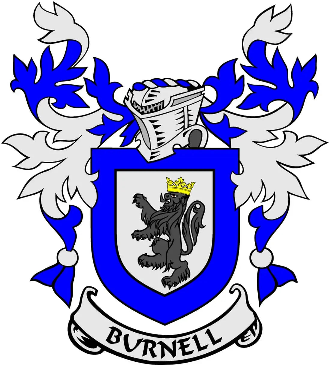 3-inch Burnell family crest arms magnet with blue and black heraldic shield and banner