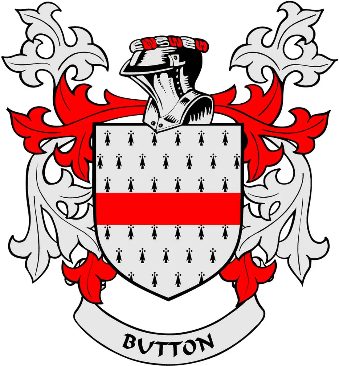 Family crest coat-of-arms magnet with shield design, red and black accents