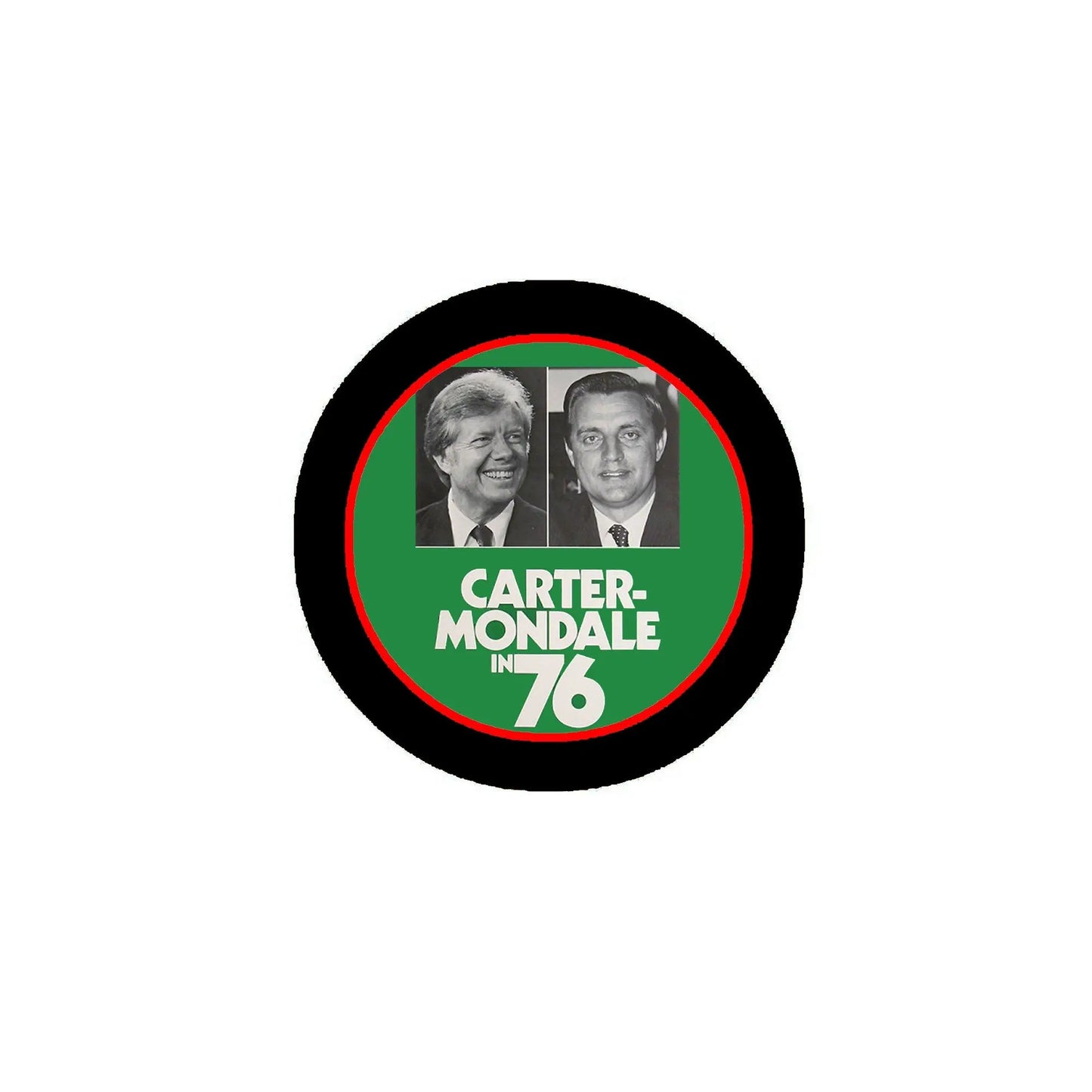 2.25-inch pinback button with Carter–Mondale 1976 photo, black border