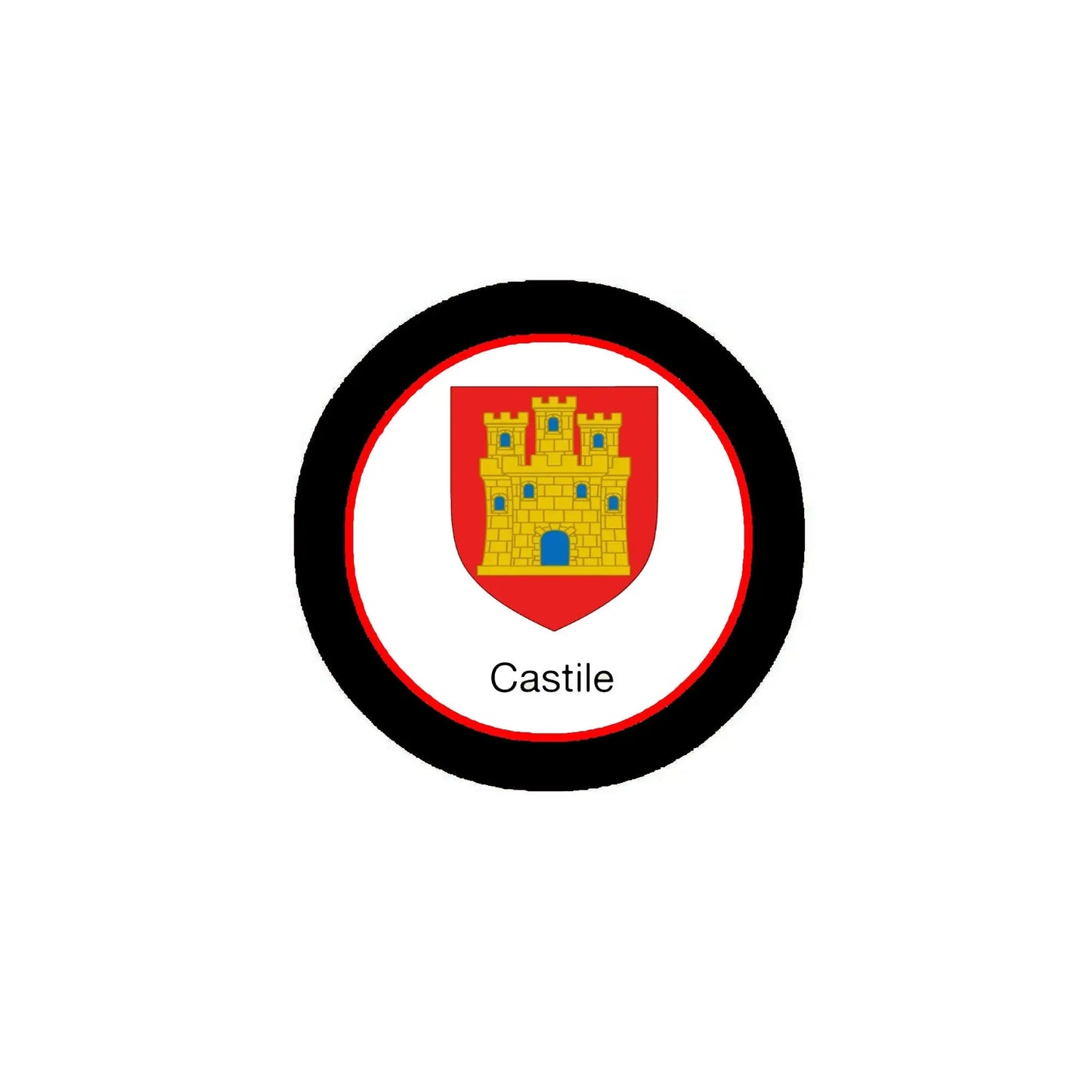 Round Castile family crest coat-of-arms magnet with shield and “Castile” text
