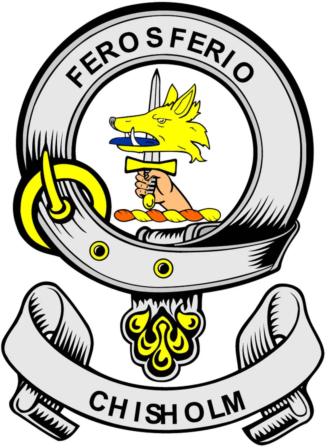 3-inch circular Chisholm crest arms magnet with yellow dragon and CHISHOLM text