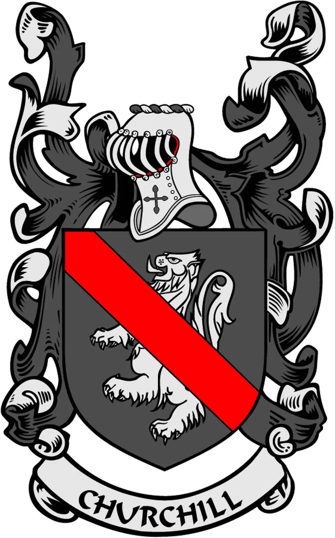 Heraldic coat of arms magnet with red diagonal band and CHURCHILL lettering