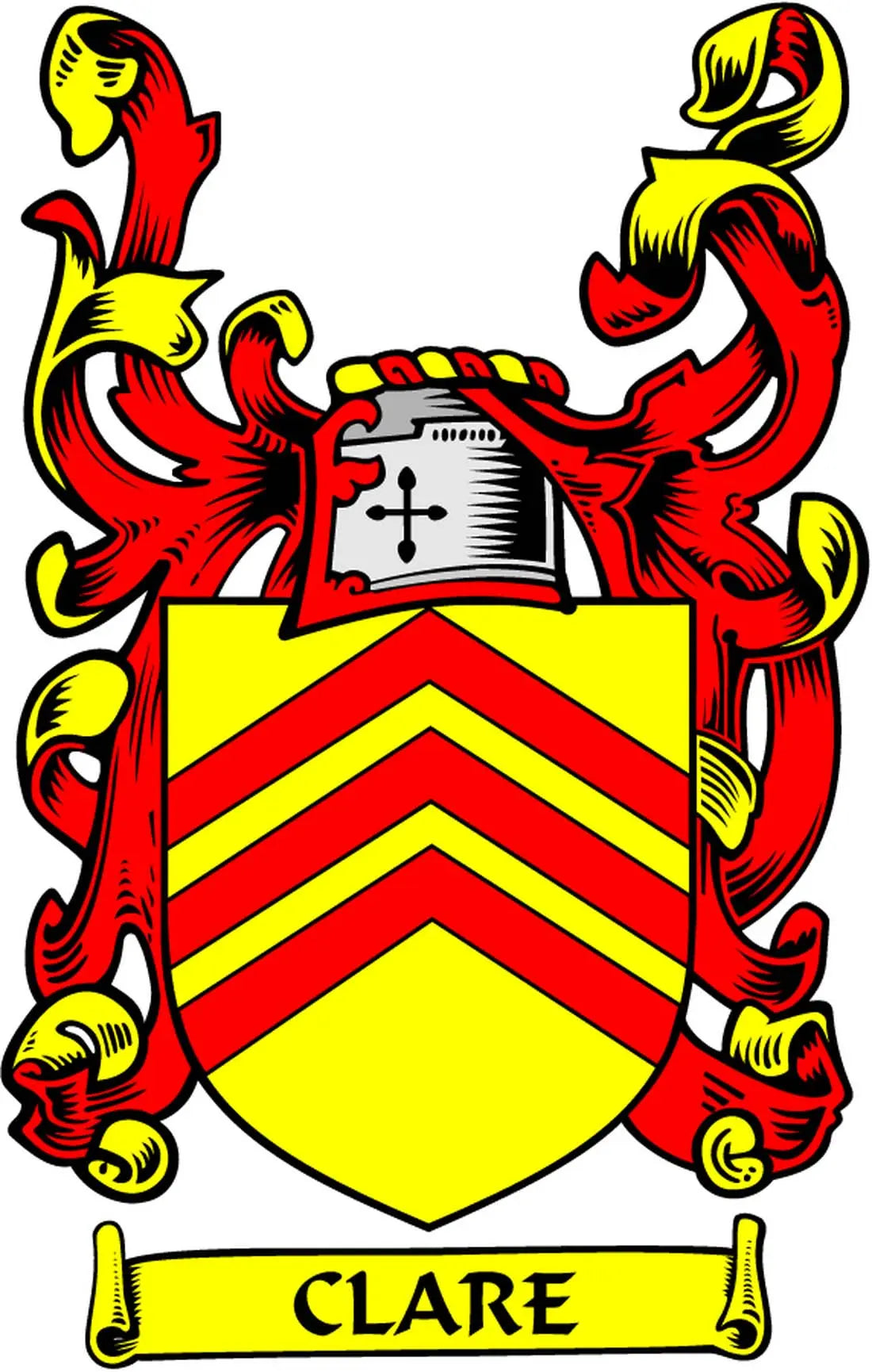 Clare coat arms magnet with red and yellow shield and ribbon reading 'CLARE'