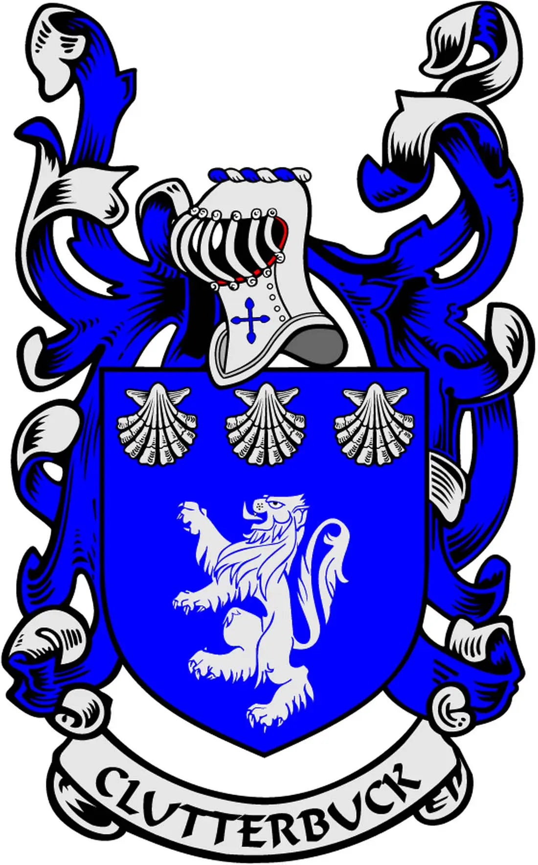 3-inch family crest coat-of-arms magnet with blue-and-white Clutterbuck shield