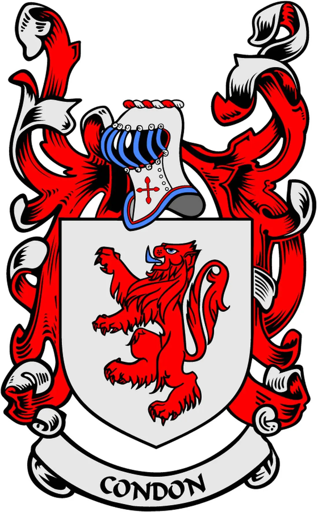 Coat of arms fridge magnet with Condon crest, red lions and shield design, 3-inch