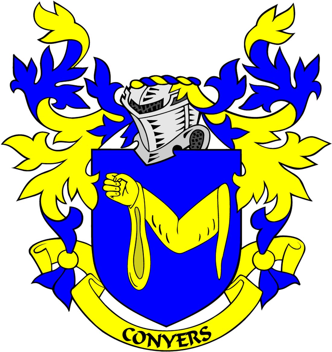 Coat of arms crest magnet with blue shield, yellow flames, and “CONYERES” text