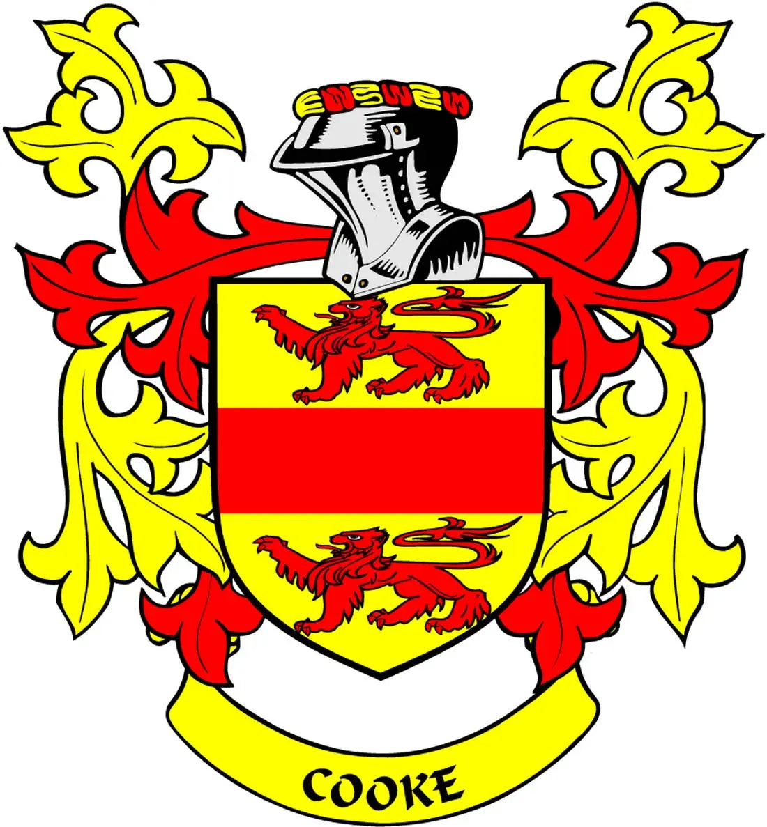 Cooke coat of arms magnet, 3-inch crest with red shield, lion, and COOKE banner