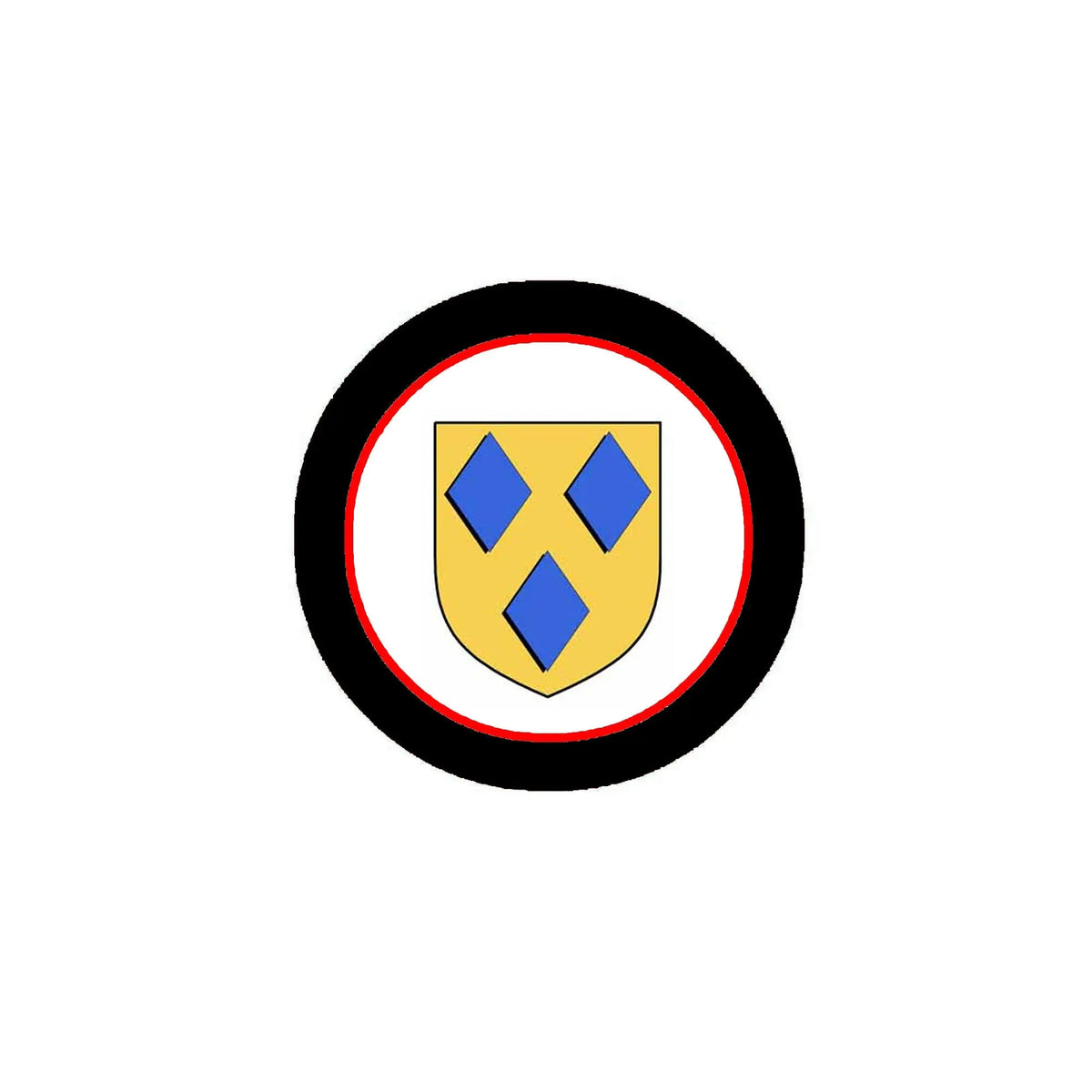 Family crest arms magnet, 3-inch round with black/red border and gold blue shield