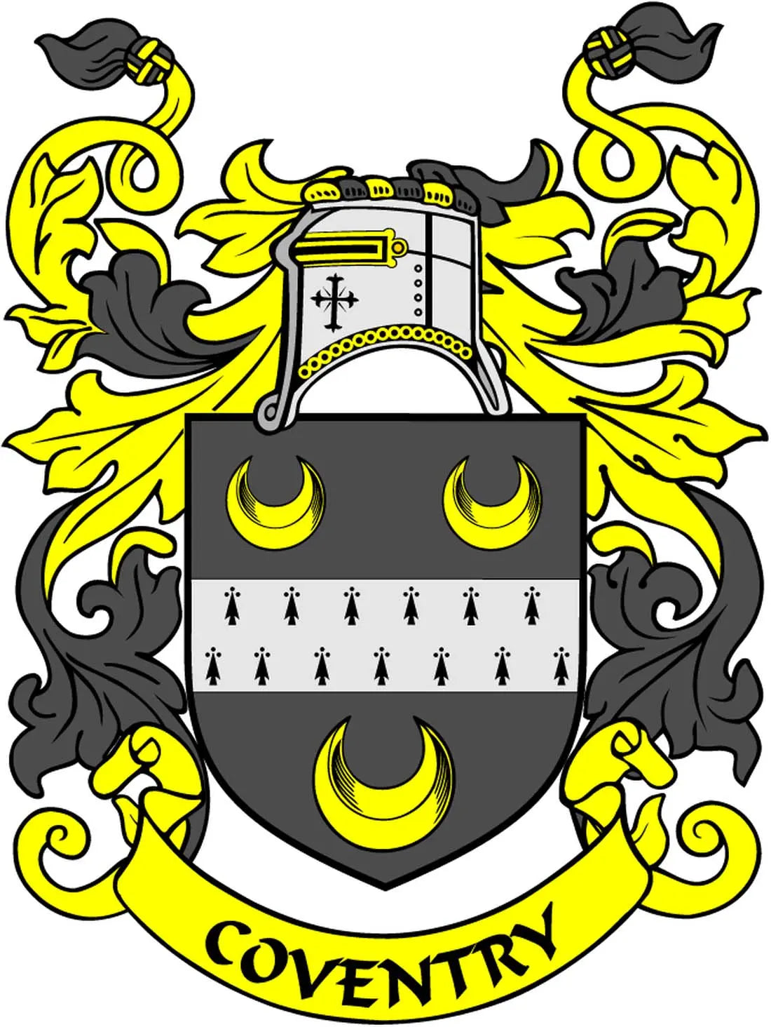 3-inch Coventry family crest coat arms magnet with yellow and black shield and banner
