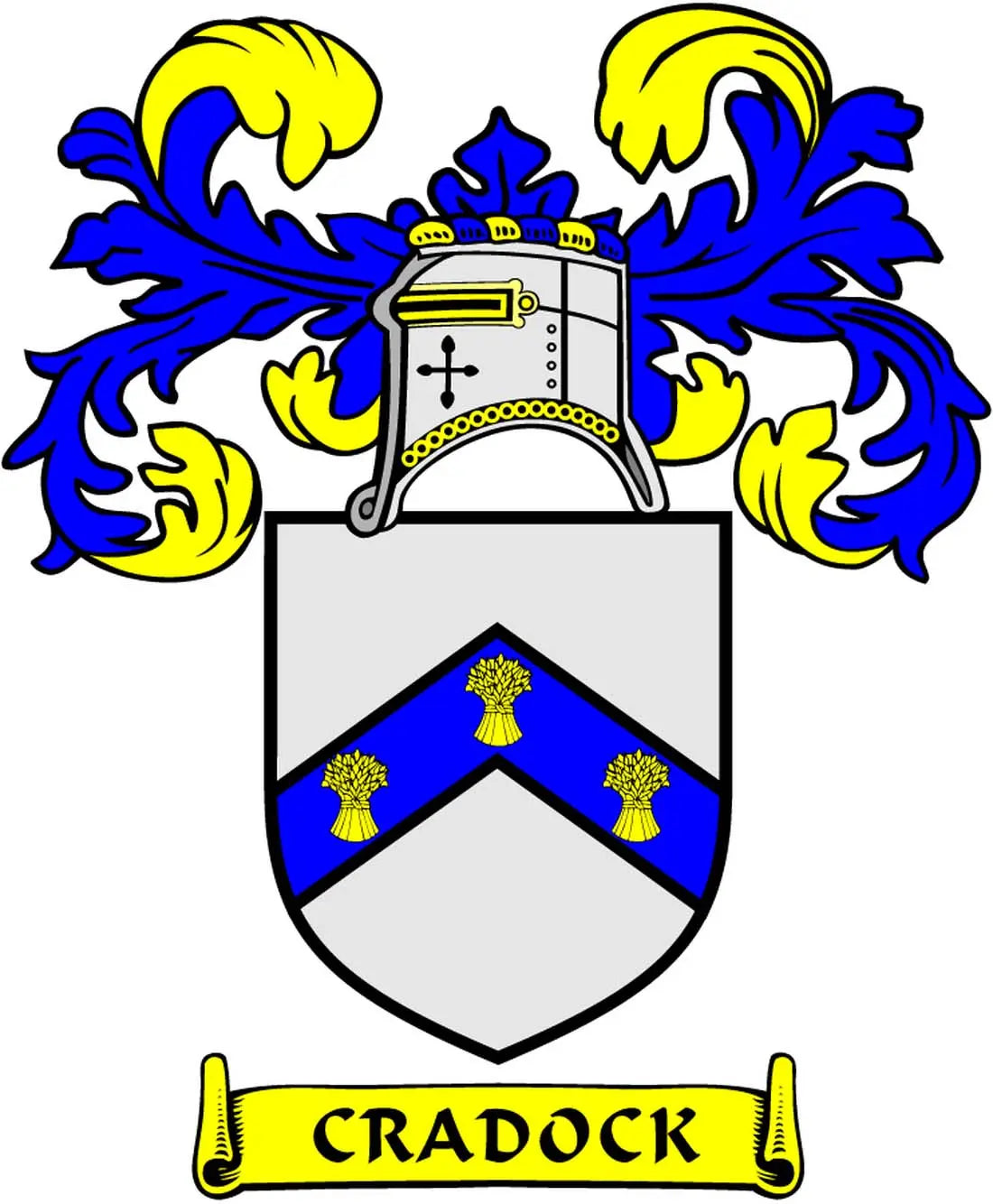 Cradock family crest coat of arms magnet with blue shield, gold details, and CRADOCK text