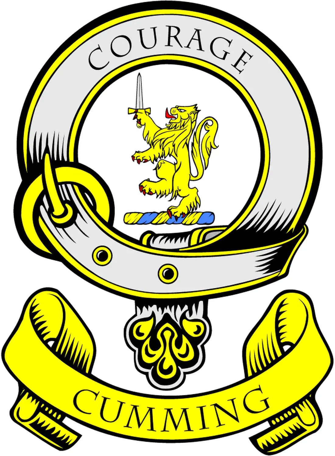 3-inch family crest coat of arms magnet with circular lion crest and CUMMING banner